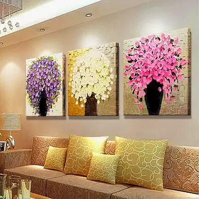 Decorative painting living room triple painting porch bedroom modern simple dining room abstract pure hand-painted three-dimensional relief oil painting flower