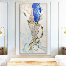 Hand-painted oil painting entrance vertical decorative painting modern European living room aisle background three-dimensional abstract lucky nine fish figure