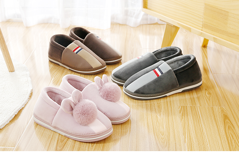 Dép cotton cho nam và nữ dày đáy cộng với túi nhung trơn trong nhà gia đình tháng giày dép sau sinh dép đi