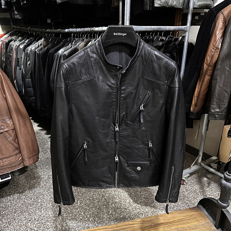 Venom Leather Jacket Black American Casual Retro Motorcycle Distressed Leather Stand Collar Jacket Short Men's down Leather Jacket