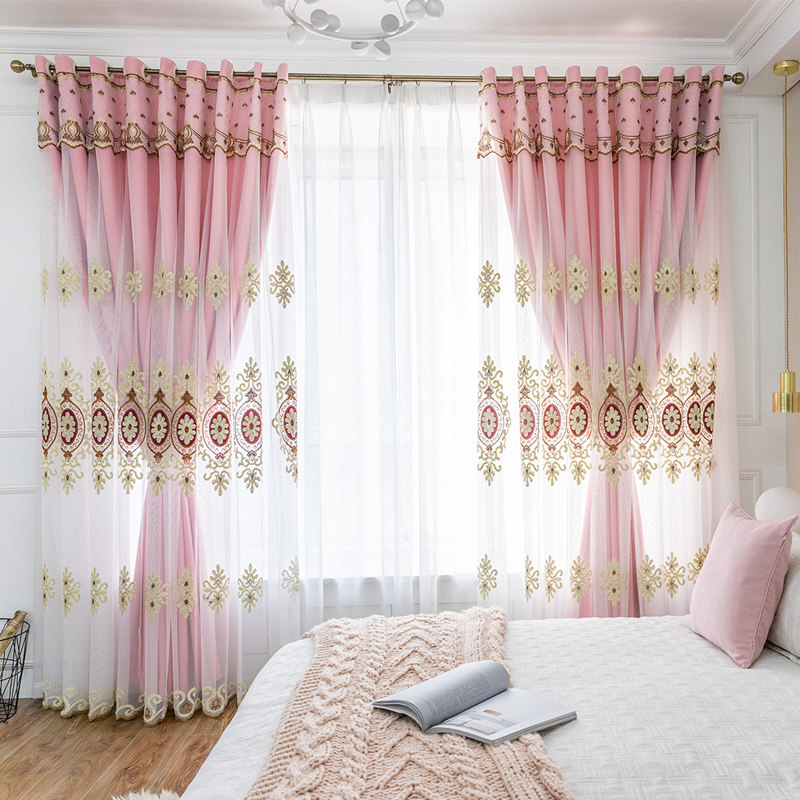 Living Room Curtain Finished Products High-end Atmosphere Light Lavish And Luxurious Luxurious Double Pop Floor Floating Windows Shading Cloth Extension Rod