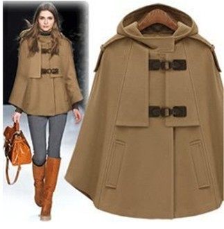 Coat Cape New Coat European and American Fashion Shawl Wool Stand Collar Autumn and Winter Hooded Women's Clothing 2023 Cowhide Buckle