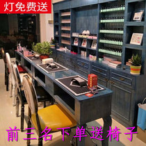 New solid wood vintage nail polish cabinet Cosmetics cabinet Beauty salon shelf showcase Hot nail shop display rack