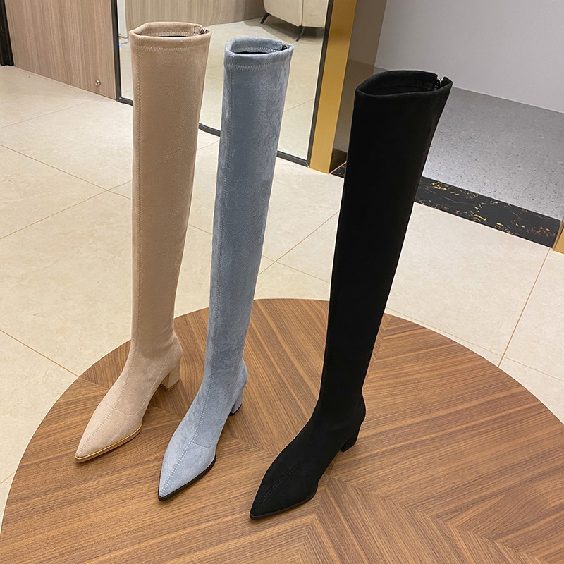 Pointed High Heel Boots Child Spring Autumn Plus Suede Over Knee Long Boots 2022 New Autumn Winter Rough Heel Elastic Boots Long Cylinder Boots