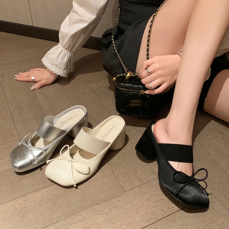 Xuanle Shaer Chunky Heel Mules for Women 2026 Spring New Slip-On High Heels Closed-Toe Half Slippers Women's Sandals