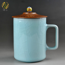 Ru kiln tea cup ceramic cup Cup Cup male with cover creative Chinese office tea cup large simple Cup