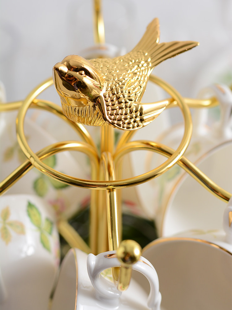 British Gold-plated Bird Rack Creative Coffee Cup and Saucer Rack Cup and Saucer Storage Rack Household Pylons Upside down Drain Cup Holder