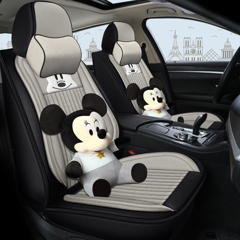 Car Seat Cover All Season Universal Linen All-bag Cloth Art Cute Cartoon Cushion Goddess Money Winter Season Net Red Seat Cover