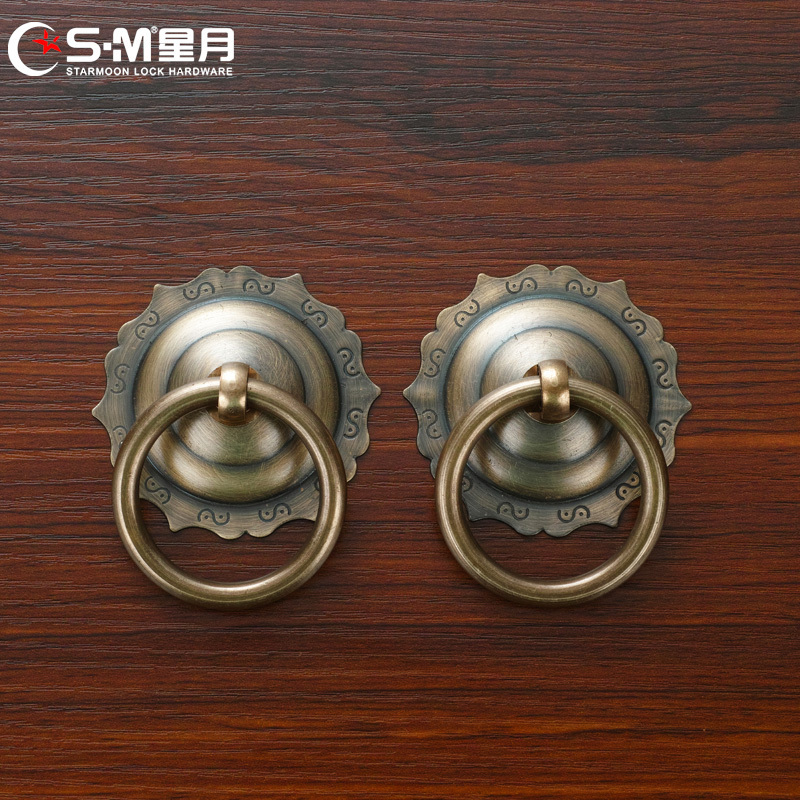 Chinese Ming clear drawer handle imitation ancient wardrobe handle cabinet door handle pure bronze classical handle pure copper retro pull ring