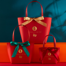 2021 Chinese creative high-end wedding bride with hand gift wedding candy empty box full moon banquet tote bag small and medium size