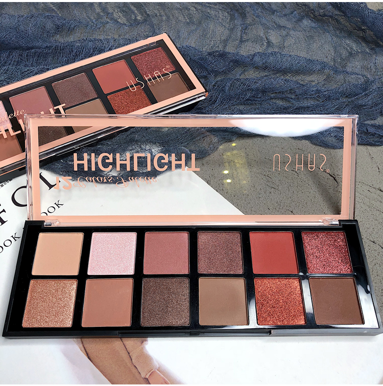 Xuất khẩu Dubai USHAS Pearlescent Matte Daily Wild Earth Color 12 Color Eyeshadow Palette Rust Red Pumpkin Color phấn mắt 3ce chính hãng