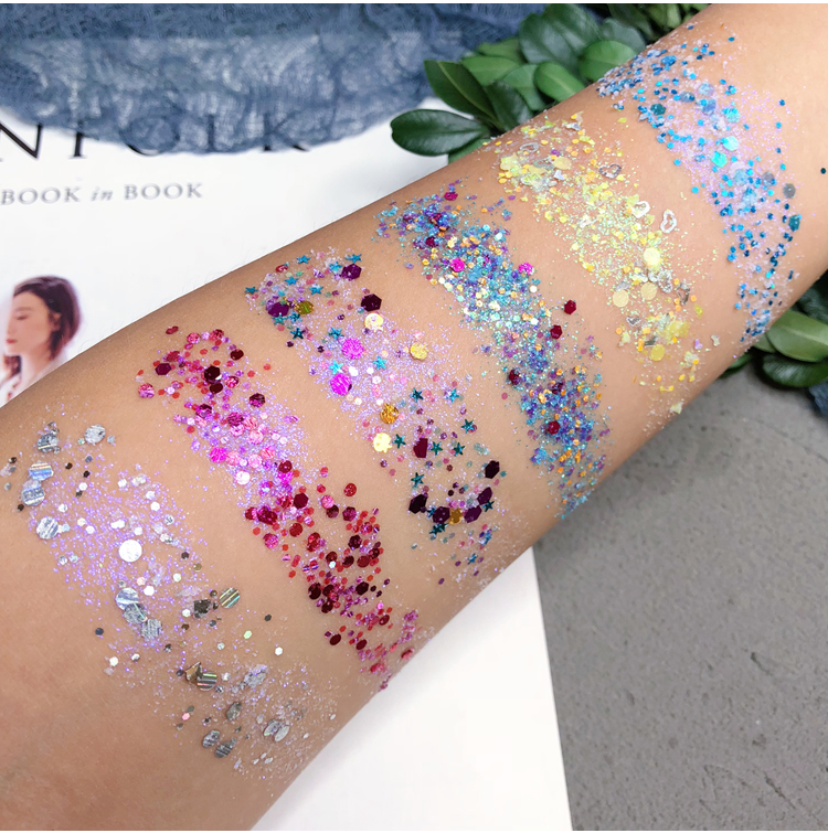 Ins siêu lửa nàng tiên cá net mắt đỏ trang điểm cơ thể gel mắt bóng đĩa trẻ em sân khấu trang điểm hộp đêm màu mắt huda