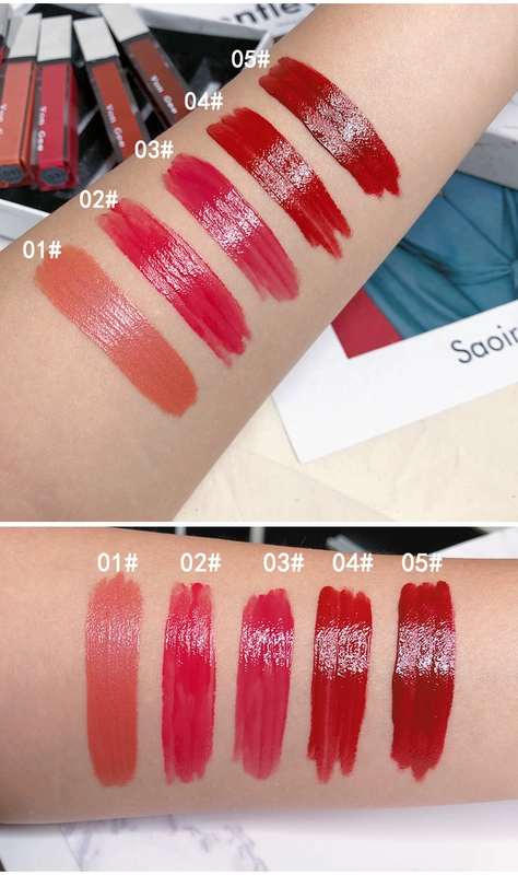 Ins rung cùng Von Gee đá cẩm thạch thủy tinh son môi set lip gloss lip gloss dưỡng ẩm màu cà chua học sinh