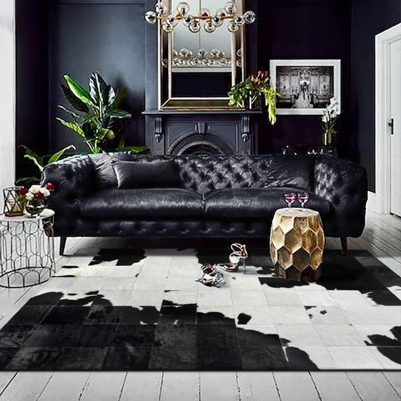 29 black and white horsehair living room coffee table handmade cowhide carpet bedroom villa cloakroom black piano soundproof retro