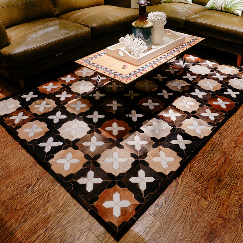 14 creative parquet villa soft outfit private custom cowhide carpet American leather living room carpet coffee table mat