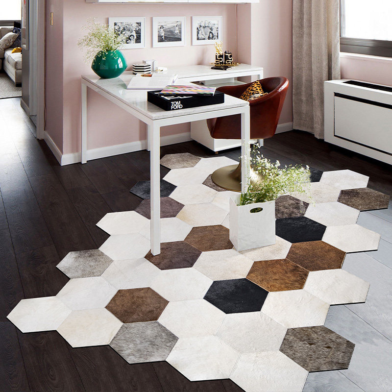 61 Cow Leather Carpet Pentagonal Carpet Designer Carpet Horse Wool Carpet Grey Personality Carpet Creative Customization