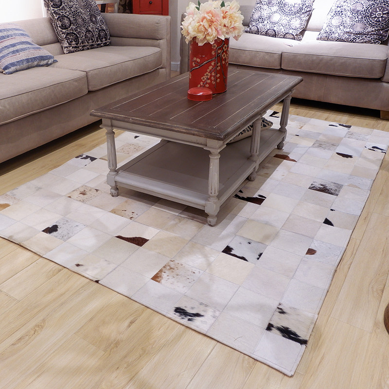 54 modern minimalist abstract white handmade stitching cowhide carpet living room sofa coffee table cushion rectangle