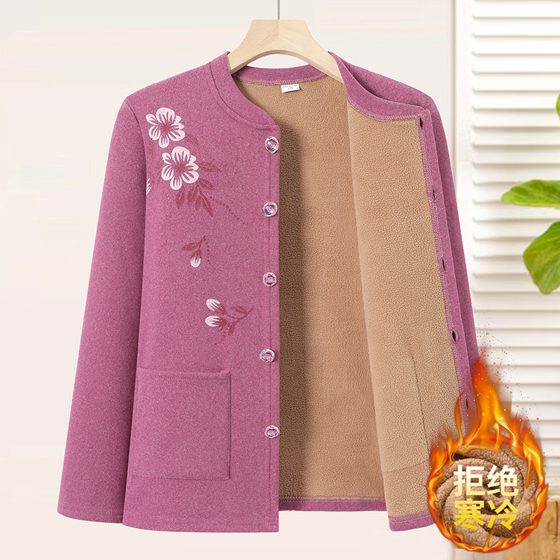 Fashionable Long-Sleeve T-Shirt for Mothers That Hides the Age, Suitable for Elderly Women Aged 60 to 70, with Added Fleece for Warmth, Ideal as an Inner Layer for Mothers-In-Law