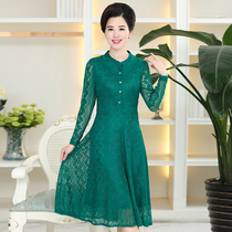 Middle Aged Woman Dress Spring Dress Noble Lace Overknee Dress New Middle Aged Beat Undershirt Long Sleeve Big Code Mom Dress