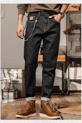 Autumn and winter youth jeans for men, slimming and petite, Korean-style trendy, elastic, casual and versatile men's fashion brand long pants