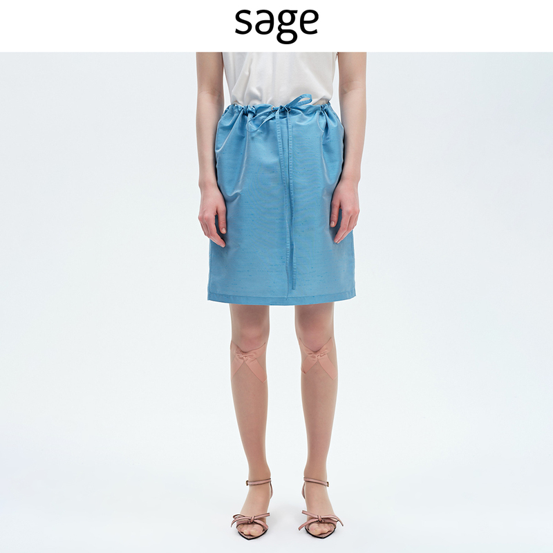 Sagestudio Two-Color Minimalist Micro-Glossy Gauze Texture Straight Drawstring Skirt