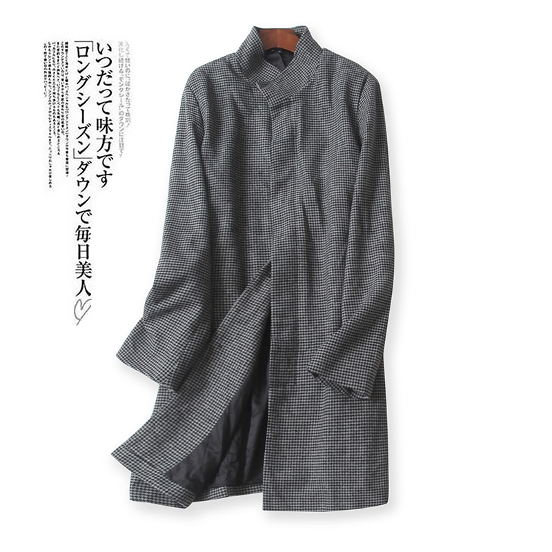 0718 Houndstooth plaid coat women's mid-length Korean version loose and thin 2020 autumn and winter new woolen coat