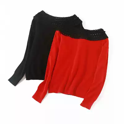 1605 2019 autumn new fashion stitching hollow one-shoulder top solid color long sleeve all-match sweater women