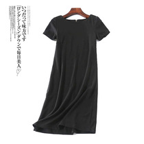 4420 Casual Pure Color Medium Long dress 2020 Spring Summer Korean version Round collar loose with slim 100 lap dress