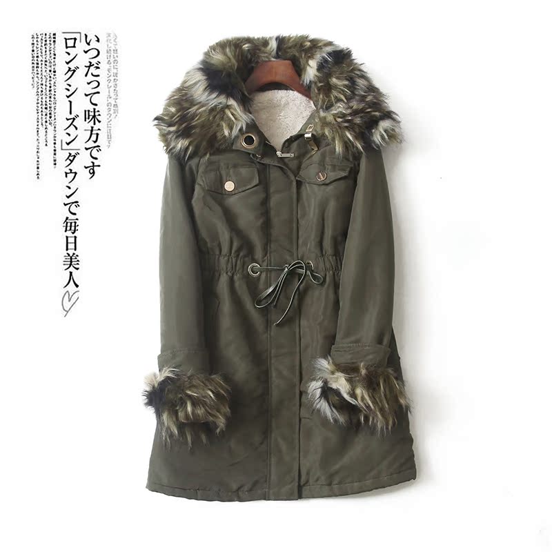 1324 mid-length cotton coat women's 2020 new winter clothes fur collar fashion all-match waist tie show thin cotton clothes trend