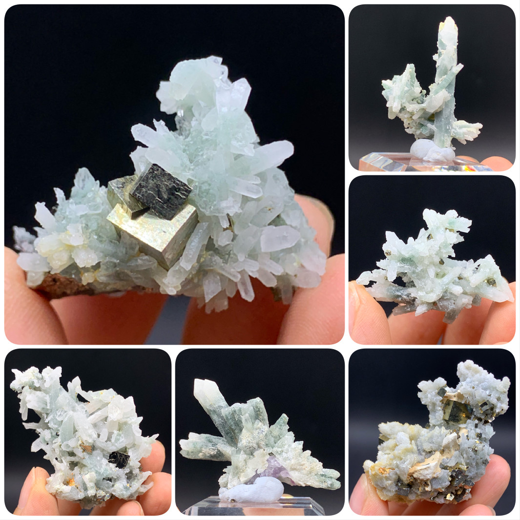 湖南省上宝産緑色水晶黄鉄鉱共生鉱物結晶標本、希少石、教育、一般科学、コレクション、装飾品