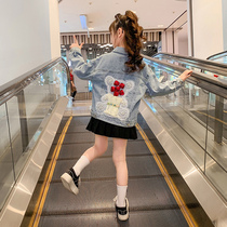 Girl Denim Jacket Spring Autumn 2022 New Children Dress Foreign Air Trendy Spring Dress CUHK Girl Child Korean Version Blouse