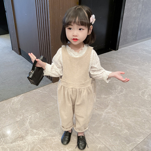 Girls overalls western style loose trousers spring children's corduroy casual one-piece pants children's Korean version pants