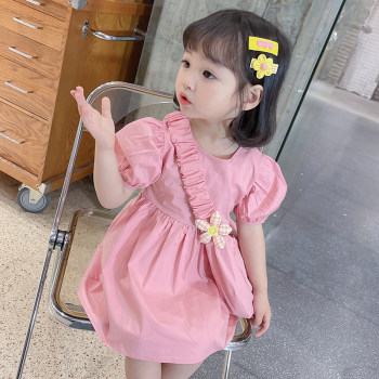 Children's short-sleeved dress summer girls puff sleeve bag princess dress little girl western style pleated tutu skirt tide