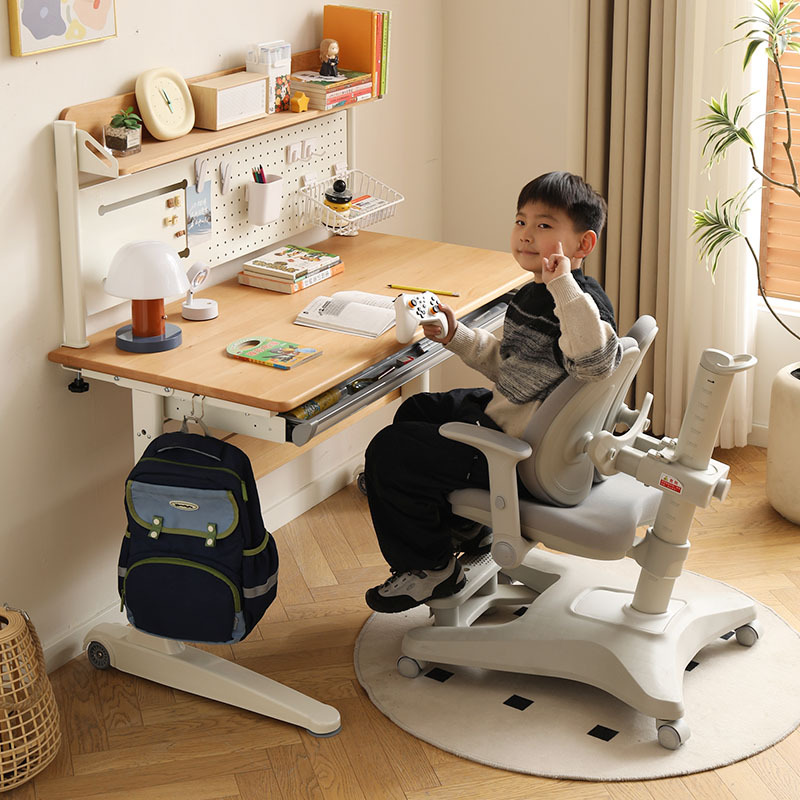 Children's Beech Wood Study Table, Primary School Student Home Desk, Adjustable Height Desk, Pure Solid Wood Writing Desk and Chair Set Children's Beech Wood Study Table, Primary School Student Home Desk, Adjustable Height Desk, Pure Solid Wood Writing Desk and Chair Set