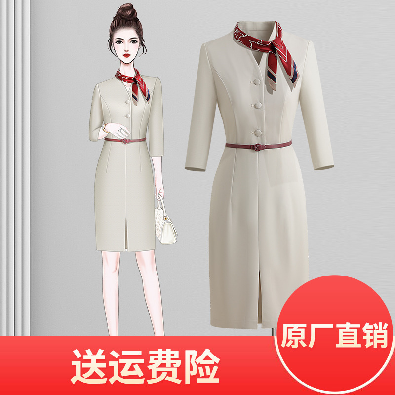 Professional Dress Women's Summer New Fashion Waist-Cinching Slim-Fit Commuting White-Collar Workwear Beauty Salon Work Clothes Spring