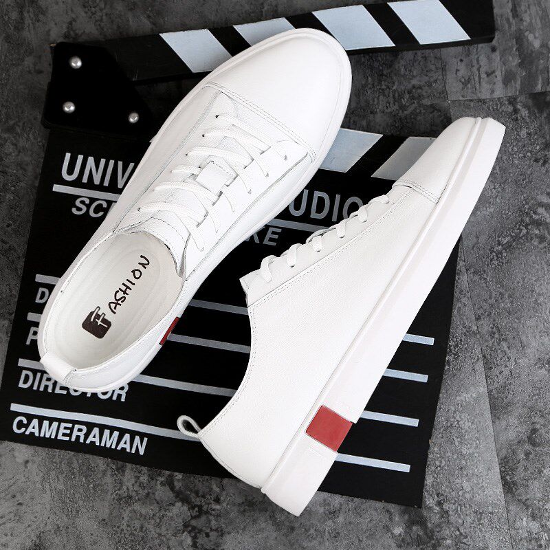 Hong Kong boomer 2021 new genuine leather small white shoes Korean version 100 hitch-free flat-bottomed casual shoes low-help leather shoes board shoes