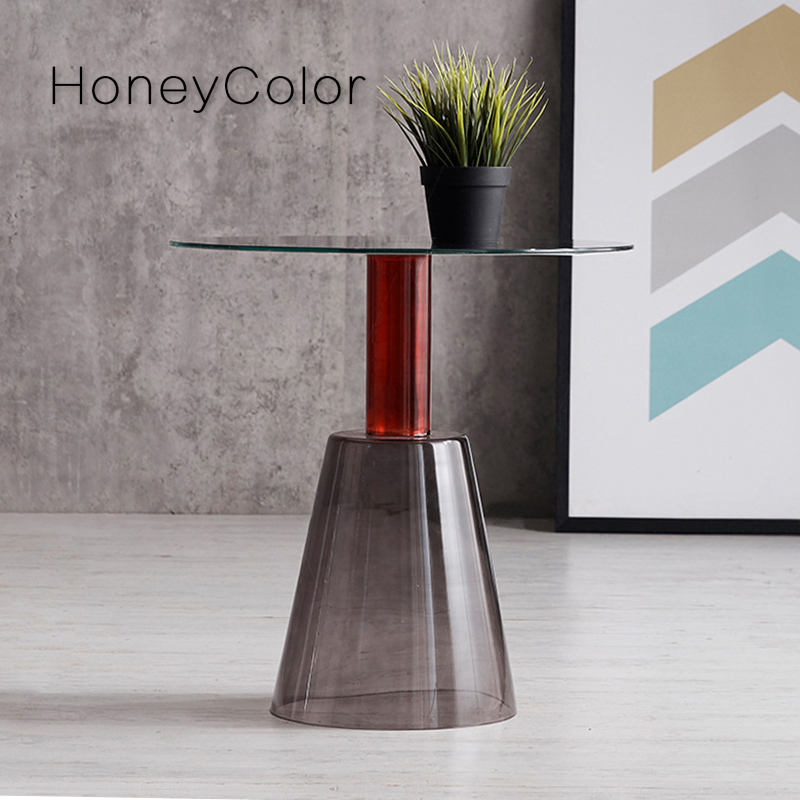 Nordic designer round glass coffee table simple living room modern creative corner few light luxury retro sofa side table coffee table