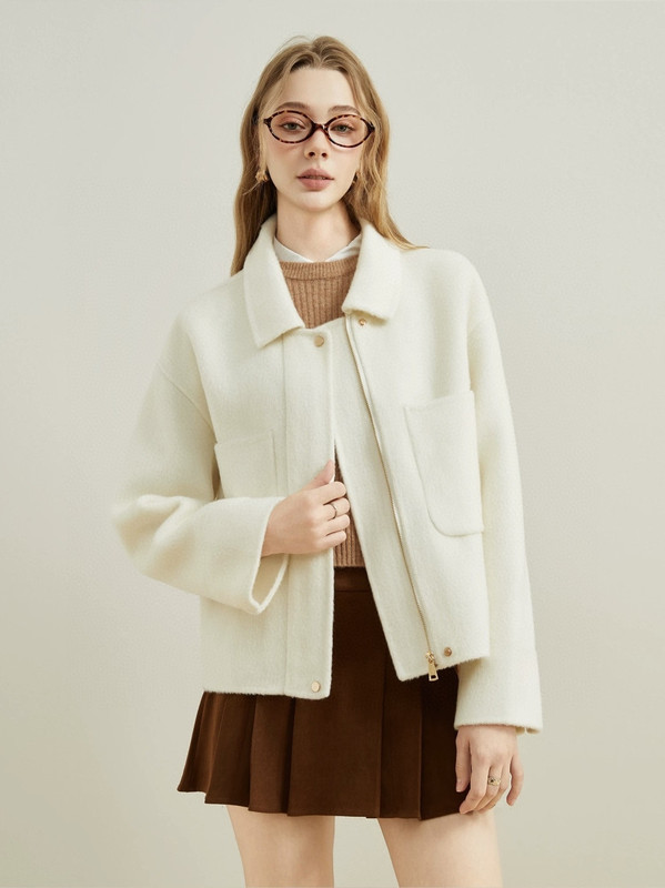 Authentic Cut-Label 2026 Spring New m Brand Wool Blend Lapel Short Loose Long-Sleeve Jacket for Women
