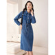 Ou Nixue 2024 Spring and Autumn Dress New Women's Fashion Lapel I-Buckle High Waist Long Sleeve Mid-Length Denim Skirt