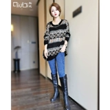 Трикотажный вместительный и большой весенний осенний свитер, большой размер, европейский стиль