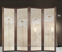  Popular new product heterochromatic modern Chinese semi-transparent screen partition solid wood folding screen PF-251 lotus blossoming