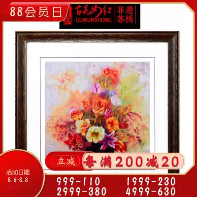 Ancient Wu female red 2-4 silk Su embroidery finished hanging painting Pure handmade Suzhou embroidery painting Living room entrance European decorative painting