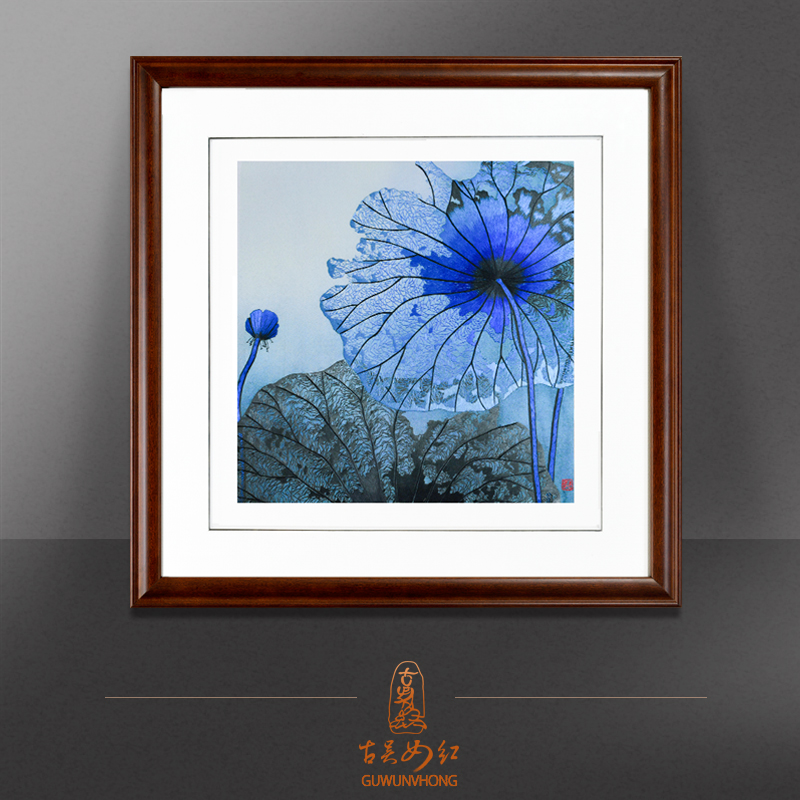 Ancient Wu female Red handmade Suzhou embroidery painting Su embroidery finished hanging painting Entrance dining room decorative painting Ink lotus