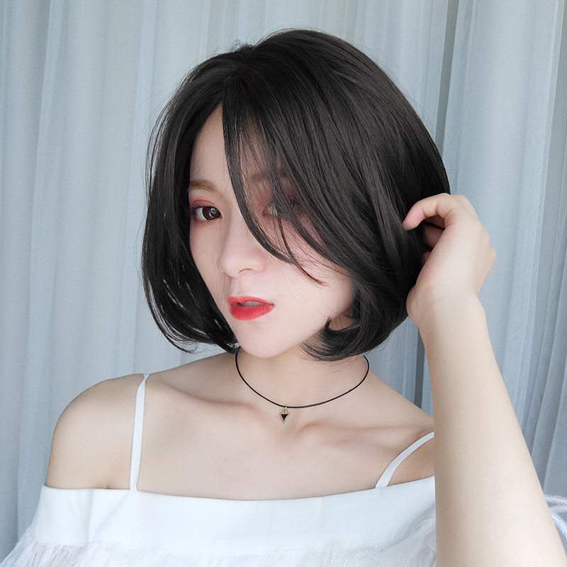 Wig women in short hair buckle Bobo head live-action haircut full head wig cover natural real hair Popo head
