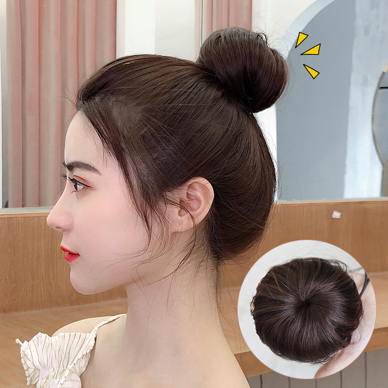 Real hair ball head wig bag Wig woman fluffy natural small flower bud hair ornament lazy man coil hair device bun