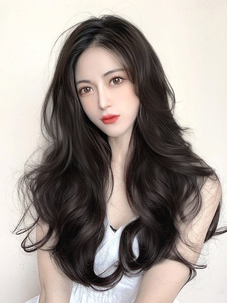 Wig piece Female long hair One piece incognito long curly hair Wig patch Fluffy big wave U-shaped hair extension piece Invisible