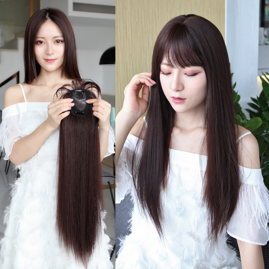 With Liu Hai Head Replacement Female Fluffy Wig Cover White Hair A