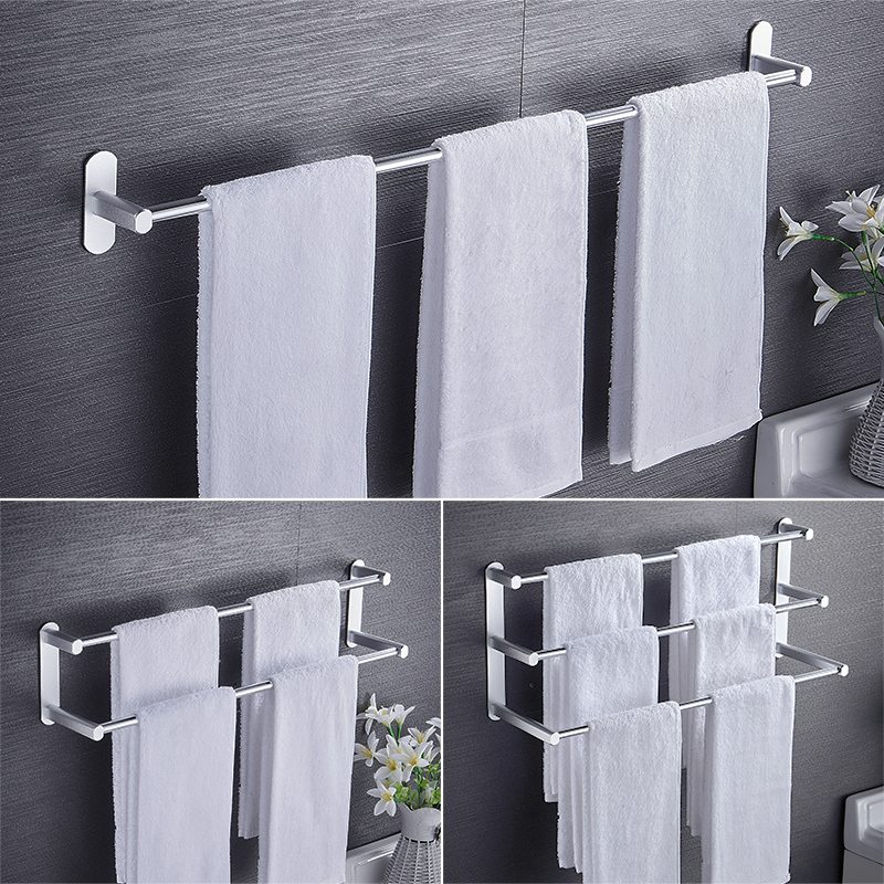 Towel rack Punch-free bathroom bathroom shelf Space aluminum towel bar single rod kitchen toilet wall-mounted rack