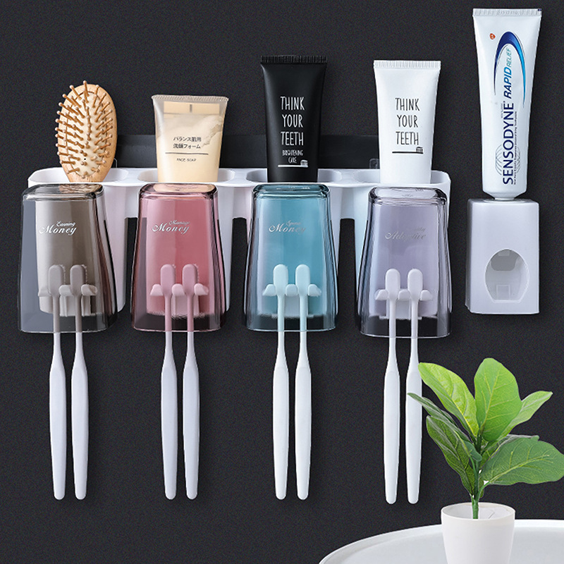 Punch-free toothbrush shelve Makeup Room Hanging Wall Style Combined Containing Suit Toothbrushing Gargle Cup Home Toothbrush Holder