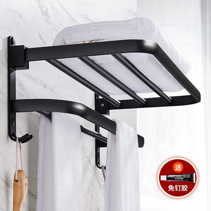Towel Rack Bathroom Shelve Makeup Room Wall-mounted Space Aluminum Bath Towels Bathroom Toilet Bathroom free of punch